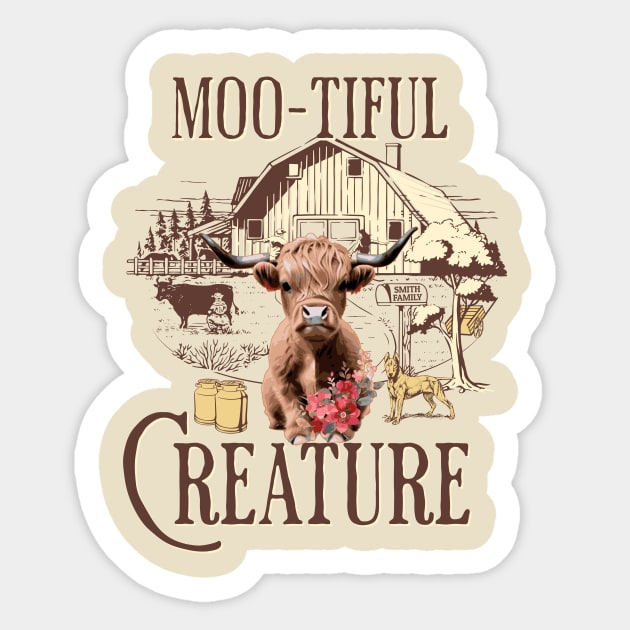 Moo-tiful Creature Highland Cow Sticker by Jo Palmer
